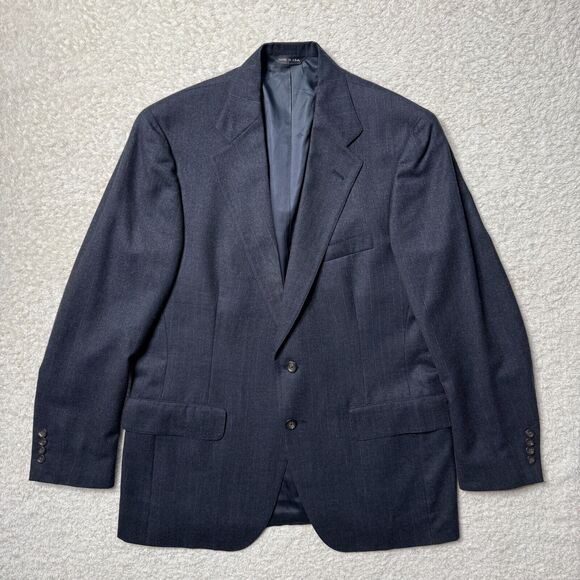 Vintage Chaps Ralph Lauren Blazer Virgin Wool Dark Blue Striped Mens 42 2 Button - Picture 1 of 13